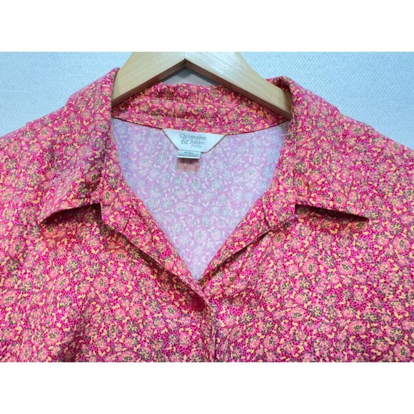 Christopher & Banks Petite Womens Long Sleeve Shirt Top Sz XL Pink Floral - Picture 7 of 11
